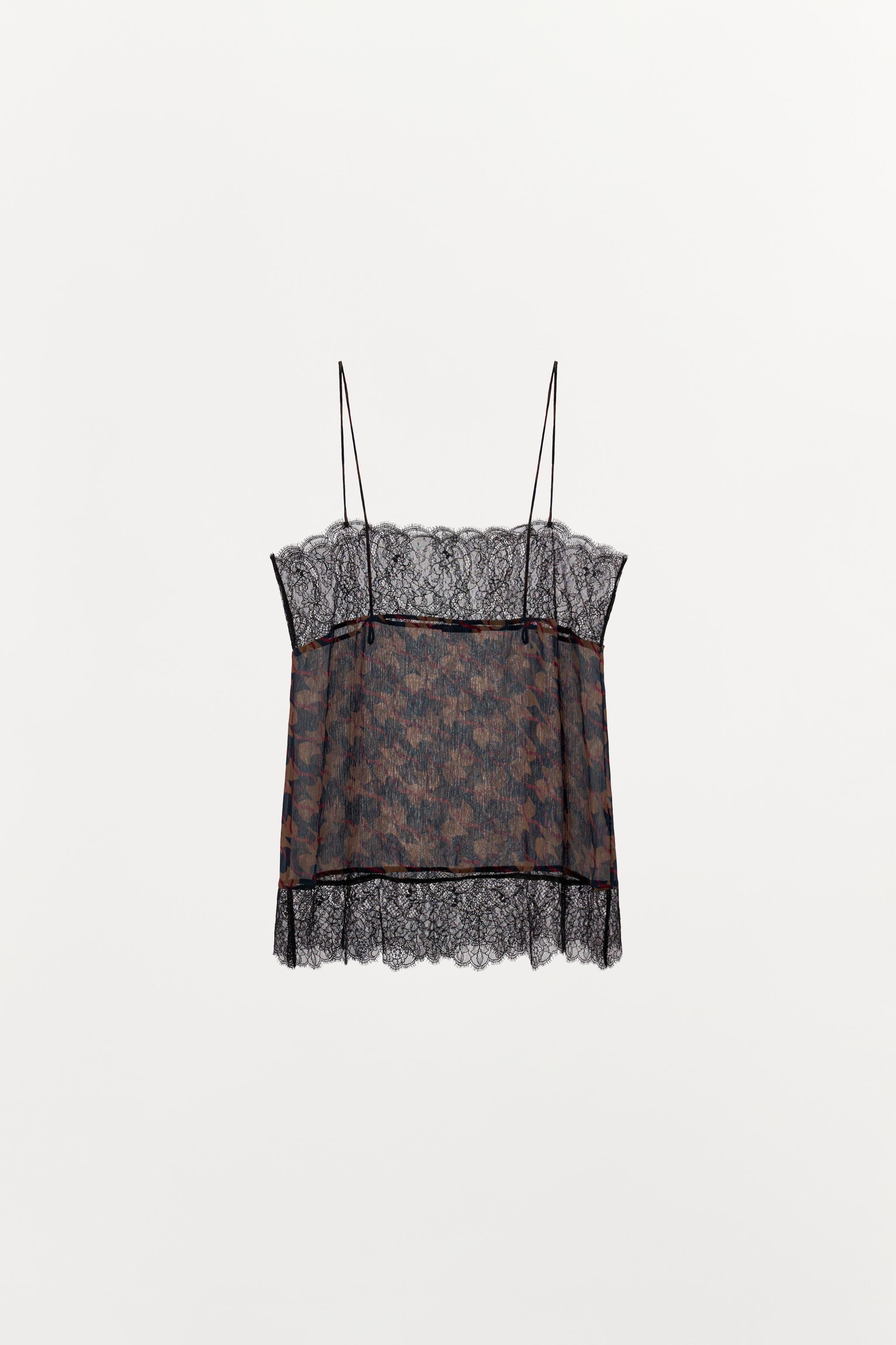 TOP IMPRIMÉ 100% VISCOSE ET DENTELLE